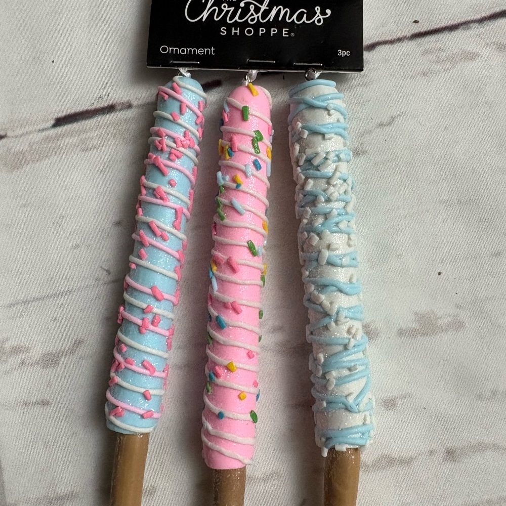 3-Pretzel Pops Pastel Colors Christmas Tree Ornament 6” Food Sweets Candy
